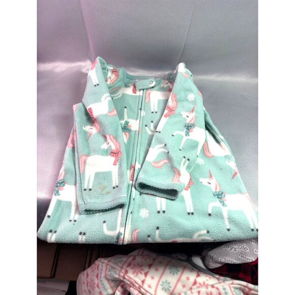 3-Piece Toddler Girls Winter Fleece Pajamas Set With Unicorn Penguin & Reindeer - Picture 4 of 4